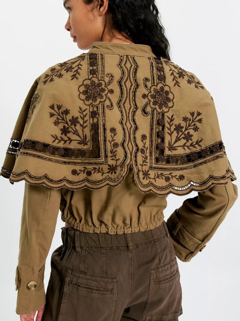 Free People Bali Hideaway Cutwork Jacket Cape | Olive | Medium | NWT | SOLD OUT